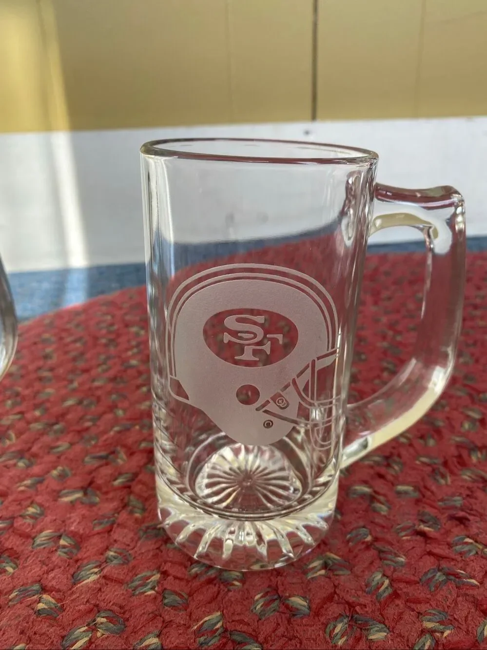 San Francisco 49ers glass ice bucket and 4 beer mug vintage collectors set